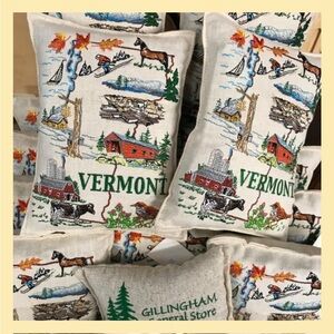 Vermont Scenic Accent Pillow - Cream Linen Cover with Multicolor Embroidery